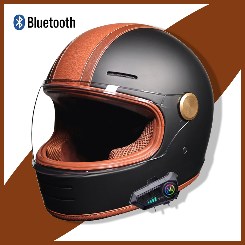 Full Face Motorcycle Helmet With Bluetooth - Full-Face Retro Helmet with Bluetooth -