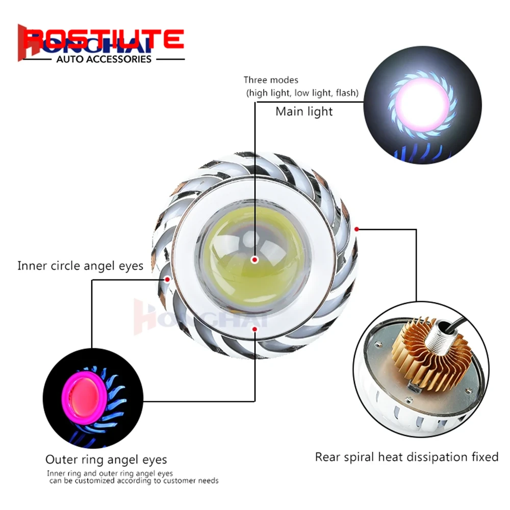 High/Low Beam Double Angel Eye - Universal Motorcycle Led Headlight Projector 评论和价格